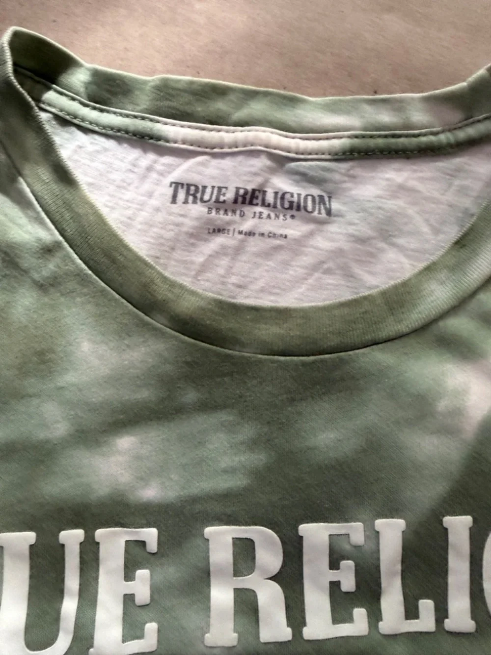 True Religion Green Tie Dye Logo Graphic Tee Size Large
